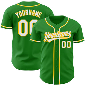 Custom Grass Green White-Yellow Authentic Baseball Jersey