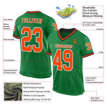 Custom Grass Green Orange-Black Mesh Authentic Throwback Football Jersey