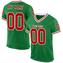 Load image into Gallery viewer, Custom Grass Green Red-White Mesh Authentic Throwback Football Jersey
