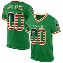 Charger l&#39;image dans la galerie, Custom Grass Green Vintage USA Flag Cream-Red Mesh Authentic Throwback Football Jersey
