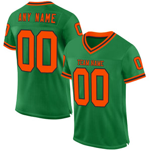 Custom Grass Green Orange-Black Mesh Authentic Throwback Football Jersey