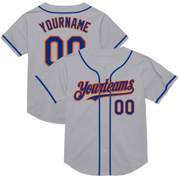 Custom Gray Royal-Orange Mesh Authentic Throwback Baseball Jersey