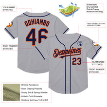 Load image into Gallery viewer, Custom Gray Navy-Orange Mesh Authentic Throwback Baseball Jersey
