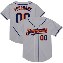 Load image into Gallery viewer, Custom Gray Navy-Orange Mesh Authentic Throwback Baseball Jersey
