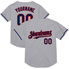 Load image into Gallery viewer, Custom Gray Navy-Red Mesh Authentic Throwback Baseball Jersey
