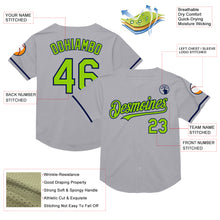 Load image into Gallery viewer, Custom Gray Neon Green-Navy Mesh Authentic Throwback Baseball Jersey
