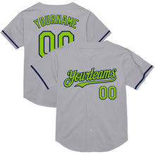 Load image into Gallery viewer, Custom Gray Neon Green-Navy Mesh Authentic Throwback Baseball Jersey
