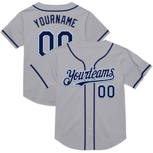 Load image into Gallery viewer, Custom Gray Navy-Light Blue Mesh Authentic Throwback Baseball Jersey
