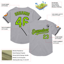 Load image into Gallery viewer, Custom Gray Neon Green-Black Mesh Authentic Throwback Baseball Jersey
