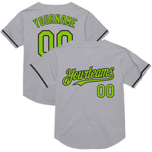 Load image into Gallery viewer, Custom Gray Neon Green-Black Mesh Authentic Throwback Baseball Jersey
