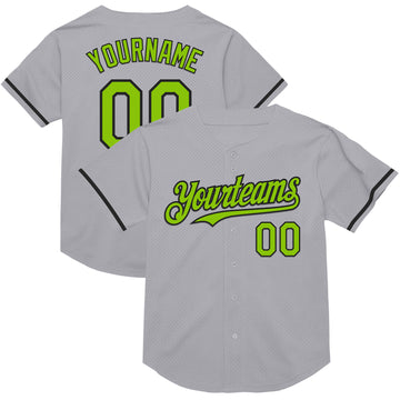 Custom Gray Neon Green-Black Mesh Authentic Throwback Baseball Jersey