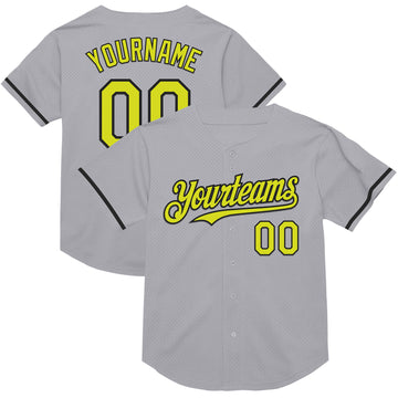 Custom Gray Neon Yellow-Black Mesh Authentic Throwback Baseball Jersey