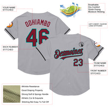 Load image into Gallery viewer, Custom Gray Crimson Black-Aqua Mesh Authentic Throwback Baseball Jersey
