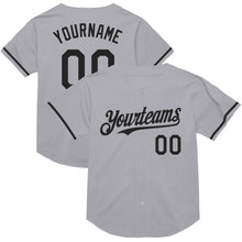 Load image into Gallery viewer, Custom Gray Black Mesh Authentic Throwback Baseball Jersey
