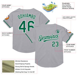 Custom Gray Kelly Green-Black Mesh Authentic Throwback Baseball Jersey