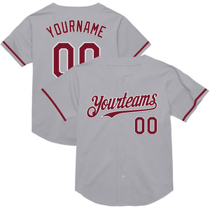 Custom Gray Crimson-White Mesh Authentic Throwback Baseball Jersey