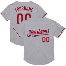 Load image into Gallery viewer, Custom Gray Red-Light Blue Mesh Authentic Throwback Baseball Jersey
