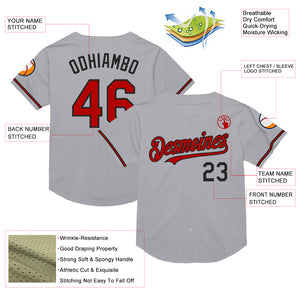 Custom Gray Red-Black Mesh Authentic Throwback Baseball Jersey