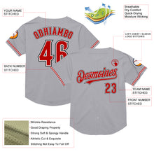 Load image into Gallery viewer, Custom Gray Red-Black Mesh Authentic Throwback Baseball Jersey
