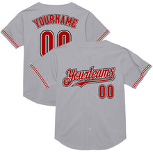 Load image into Gallery viewer, Custom Gray Red-Black Mesh Authentic Throwback Baseball Jersey
