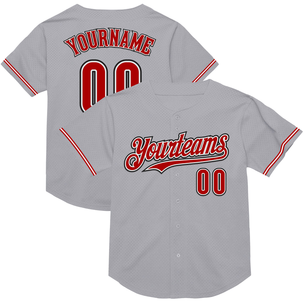 Custom Gray Red-Black Mesh Authentic Throwback Baseball Jersey