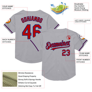 Custom Gray Red-Royal Mesh Authentic Throwback Baseball Jersey