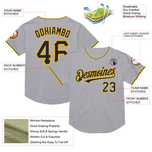 Custom Gray Black-Gold Mesh Authentic Throwback Baseball Jersey