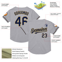 Load image into Gallery viewer, Custom Gray Navy-Old Gold Mesh Authentic Throwback Baseball Jersey
