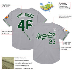 Custom Gray Green-White Mesh Authentic Throwback Baseball Jersey