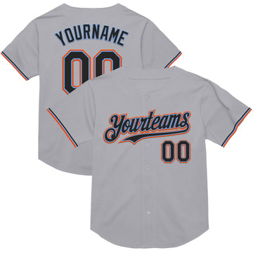 Custom Gray Black Powder Blue-Orange Mesh Authentic Throwback Baseball Jersey