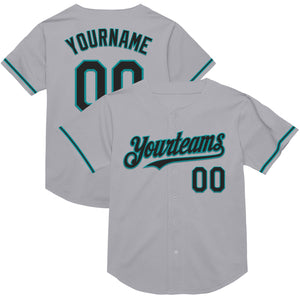 Custom Gray Black-Teal Mesh Authentic Throwback Baseball Jersey