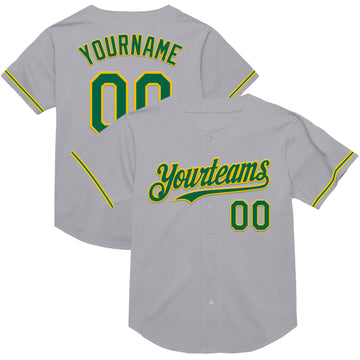 Custom Gray Kelly Green-Yellow Mesh Authentic Throwback Baseball Jersey