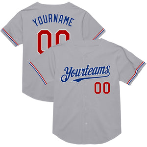 Custom Gray Red-Royal Mesh Authentic Throwback Baseball Jersey