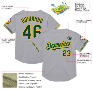 Custom Gray Green-Gold Mesh Authentic Throwback Baseball Jersey