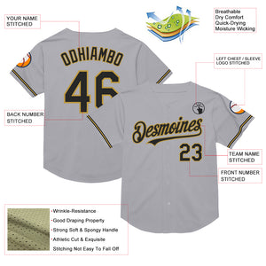 Custom Gray Black-Old Gold Mesh Authentic Throwback Baseball Jersey