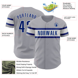 Custom Gray Royal-White Authentic Baseball Jersey