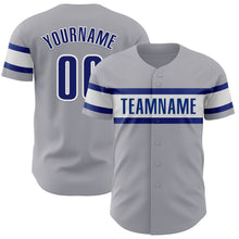 Load image into Gallery viewer, Custom Gray Royal-White Authentic Baseball Jersey
