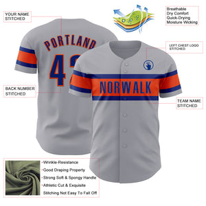 Custom Gray Royal-Orange Authentic Baseball Jersey