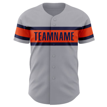 Custom Gray Navy-Orange Authentic Baseball Jersey