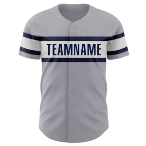 Custom Gray Navy-White Authentic Baseball Jersey