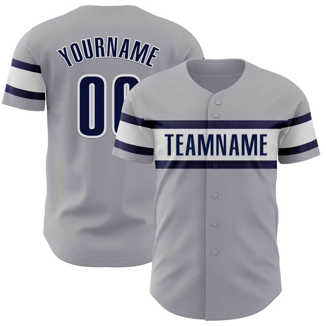 Custom Gray Navy-White Authentic Baseball Jersey