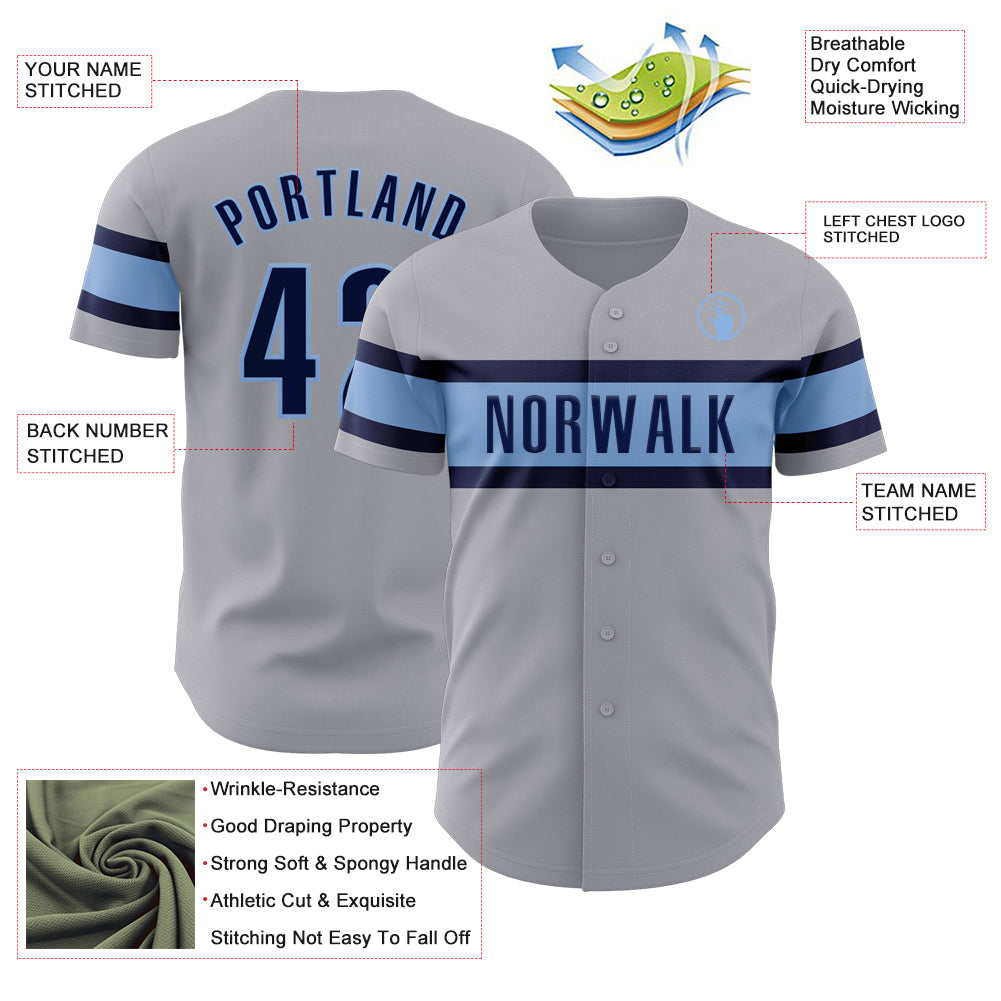 2024 Cheap Custom Gray Navy-Light Blue Authentic Baseball Jersey Free ...