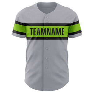 Custom Gray Neon Green-Black Authentic Baseball Jersey