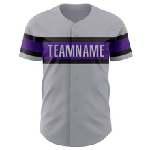 Load image into Gallery viewer, Custom Gray Purple-Black Authentic Baseball Jersey
