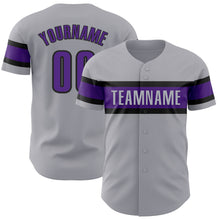 Load image into Gallery viewer, Custom Gray Purple-Black Authentic Baseball Jersey
