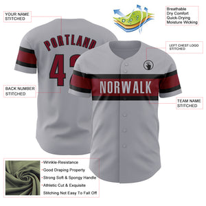 Custom Gray Crimson-Black Authentic Baseball Jersey