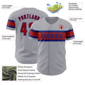 Custom Gray Red-Royal Authentic Baseball Jersey