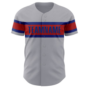 Custom Gray Royal-Red Authentic Baseball Jersey