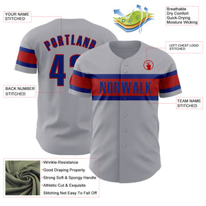 Custom Gray Royal-Red Authentic Baseball Jersey