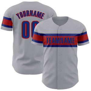 Custom Gray Royal-Red Authentic Baseball Jersey